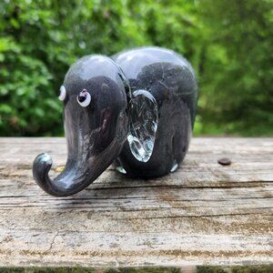 Vintage Summerso Art Glass Elephant Figurine Paperweight Ring Holder With Trunk